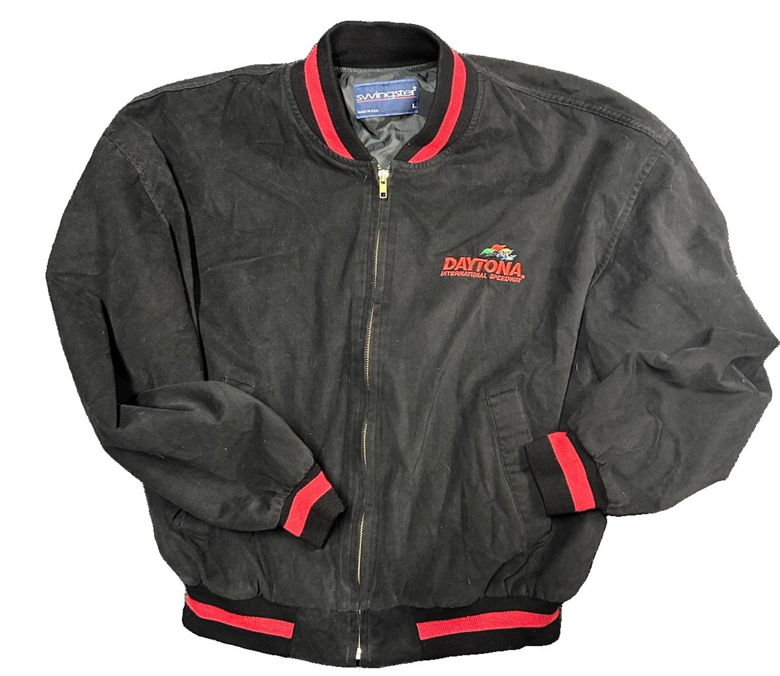 Vintage Usa Swingster Daytona International Speedway Bomber Jacket Black L